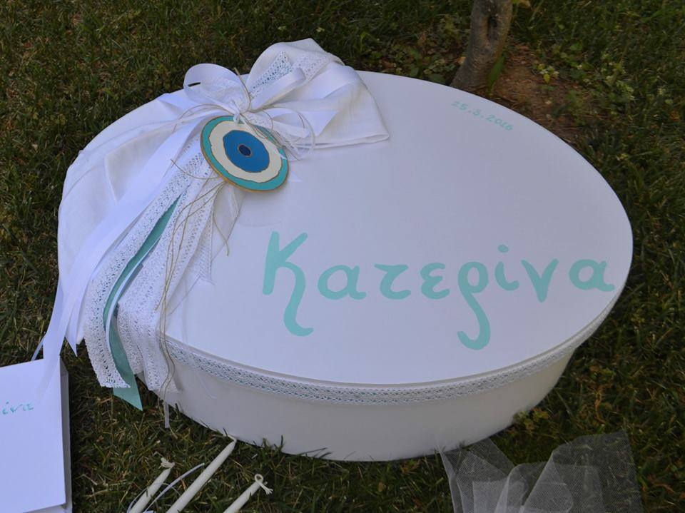 Οβάλ κουτί βάπτισης ζωγραφιστό με θέμα μάτι - φυλακτό