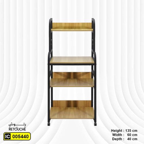 Metal Shelving Unit, 4Tier, Black Metal Frame, Wood Shelves Retouche