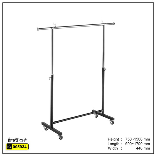 Garment Clothes Rack Stand, Adjustable, Chrome + Black, with Wheels
