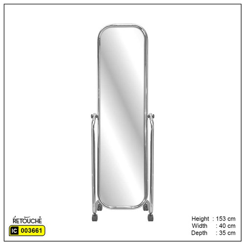 Floor Standing Mirror, Chrome Finish, with Wheels Retouche Group