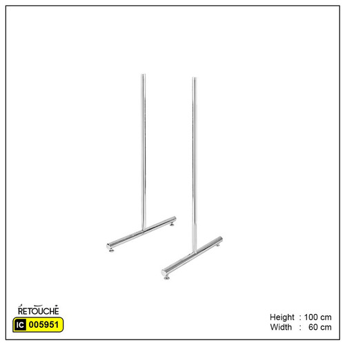 Gridwall Panel Legs, TShaped, Round Tube, Pair, Chrome Finish Retouche Group