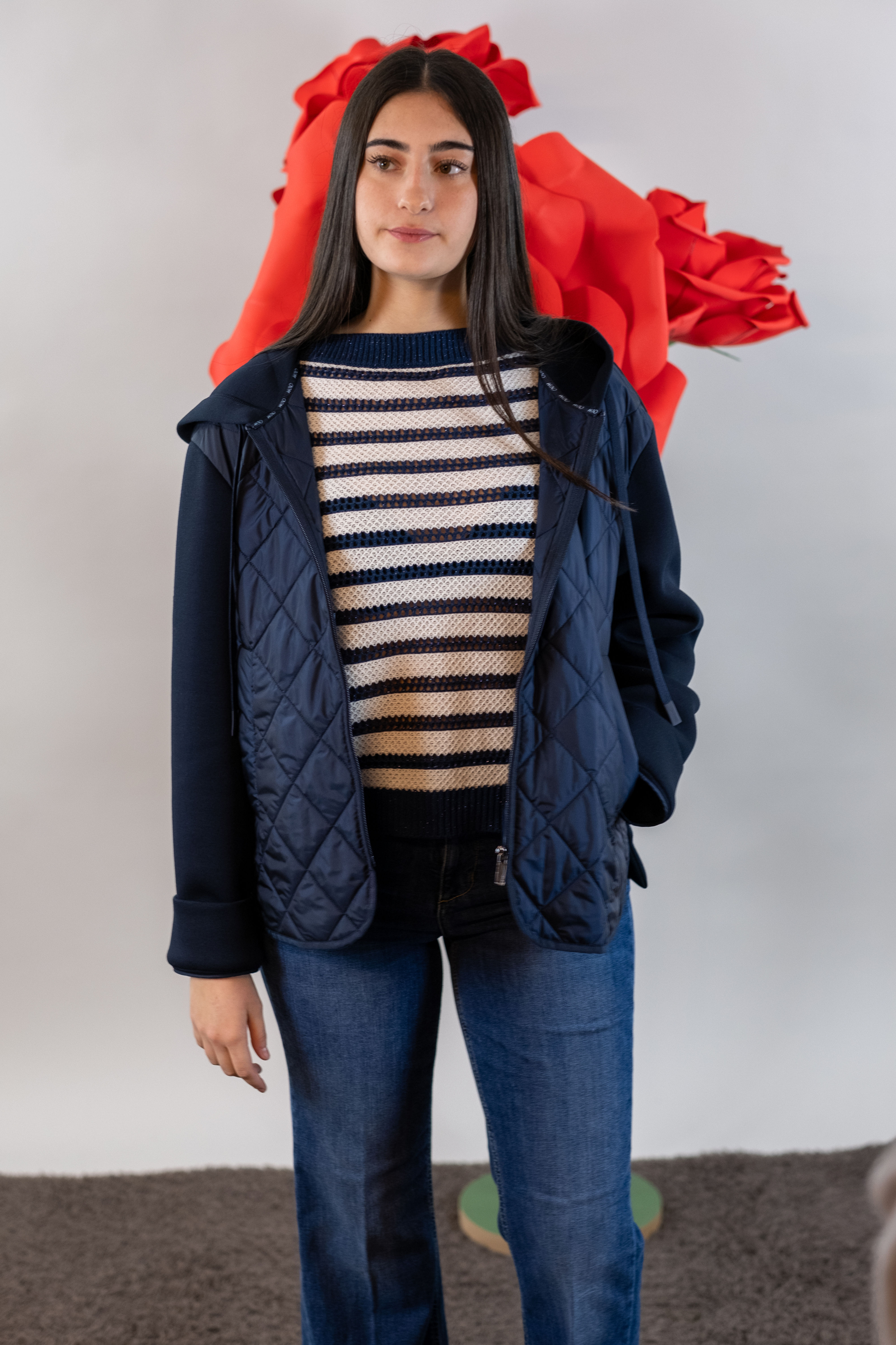 Max Mara - Giubbotto in tela antigoccia blu.