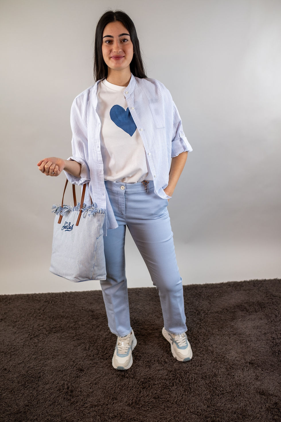 Miniatura: Via Masini 80 - Pantalone con Fondo Sfrangiato Azzurro Cielo