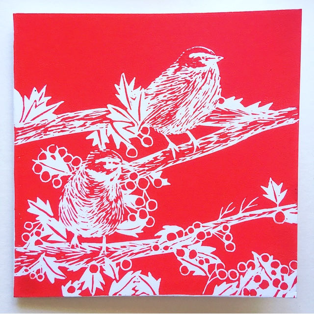 Thumbnail: Chinoiserie pattern red handmade lino print cards for sale uk