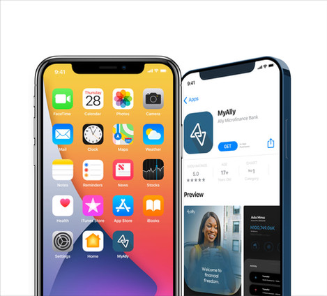 Ally Microfinance Bank App, & App Store Mock Illustration, Mockup