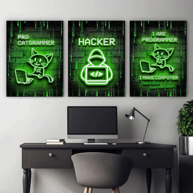 Thumbnail: Neon Art Programmer Gamer Day Night Wall Art Poster