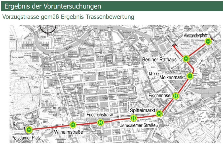 Geplante Haltestellen der neuen Tram
