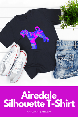 Airedale Terrier silhouette pink and blue tshirt