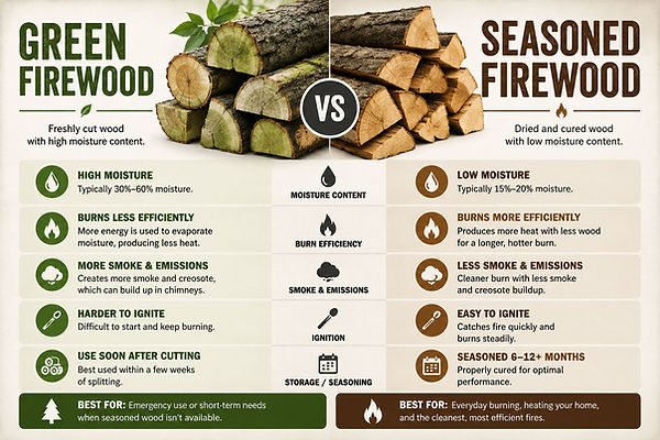 Firewood green vs seasoned infographic, which is better