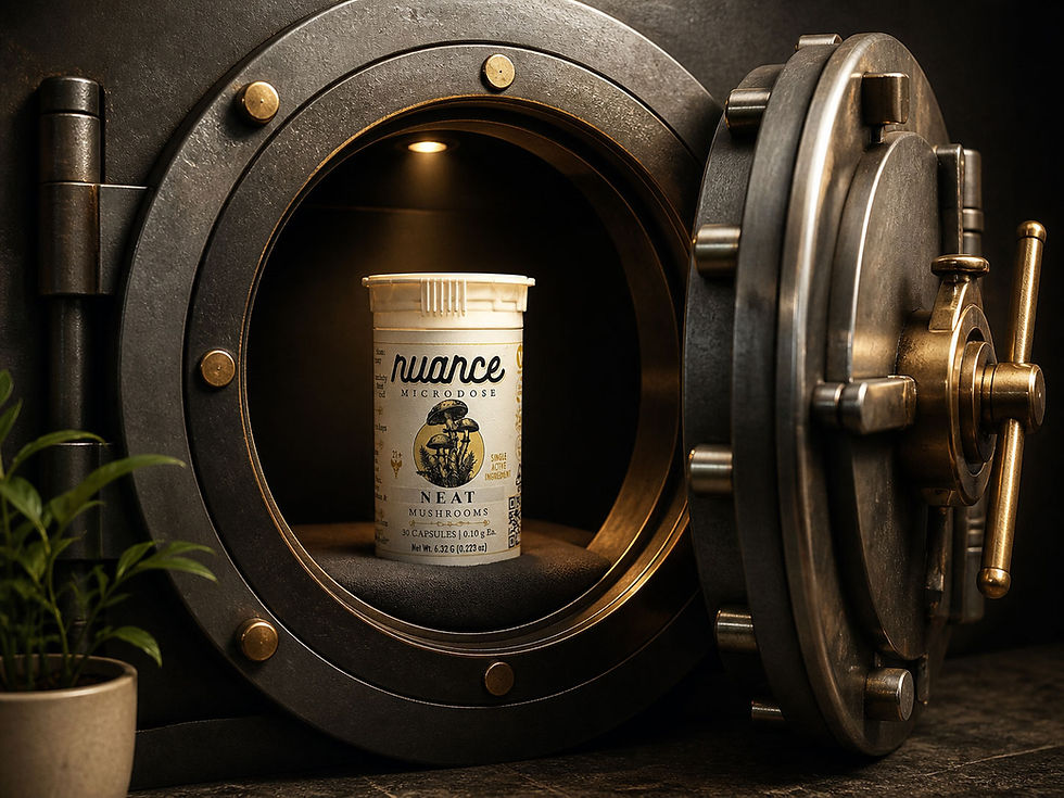 Nuance Neat Microdose bottle in a vault kept safe