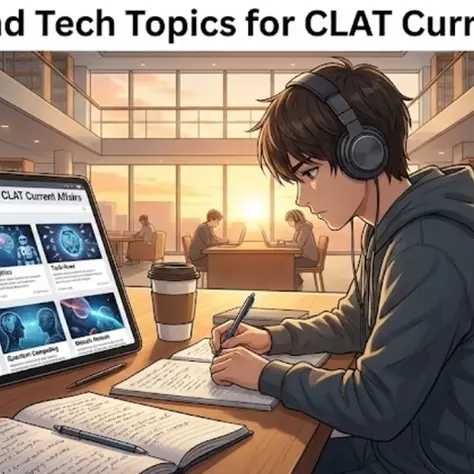 Law aspirant studying science and technology current affairs with digital tools and notes for CLAT preparation.