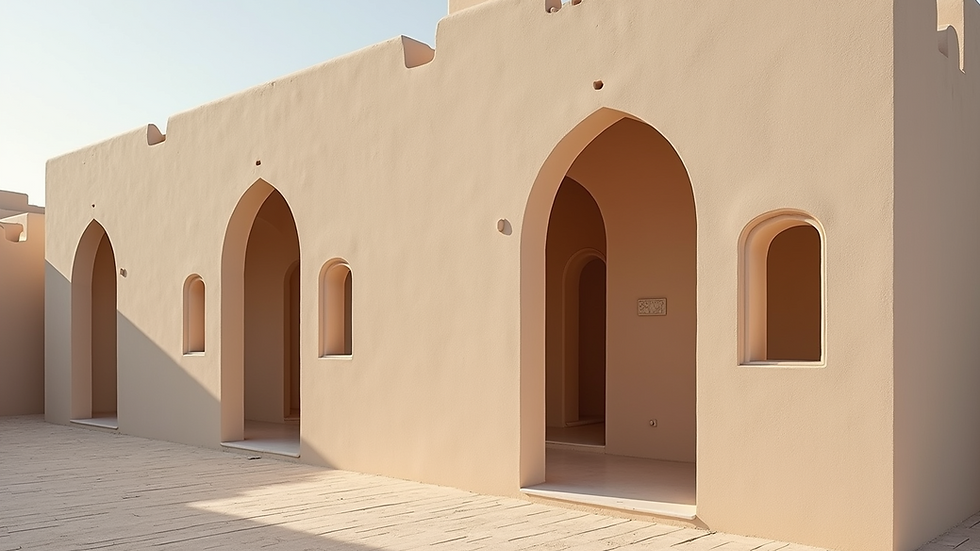 Eye-level view of an Omani house with intricate architectural details