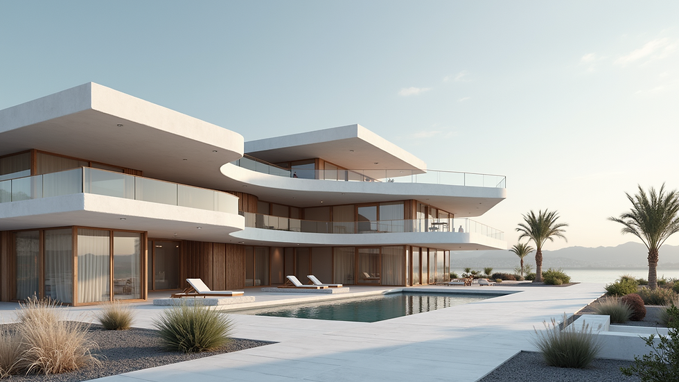 Eye-level view of a modern architectural structure in NEOM
