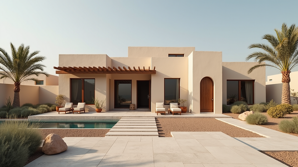 High angle view of a modern Omani house blending traditional and contemporary styles