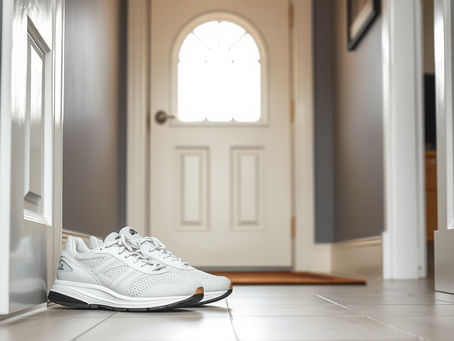 running shoes next to front door in hallway