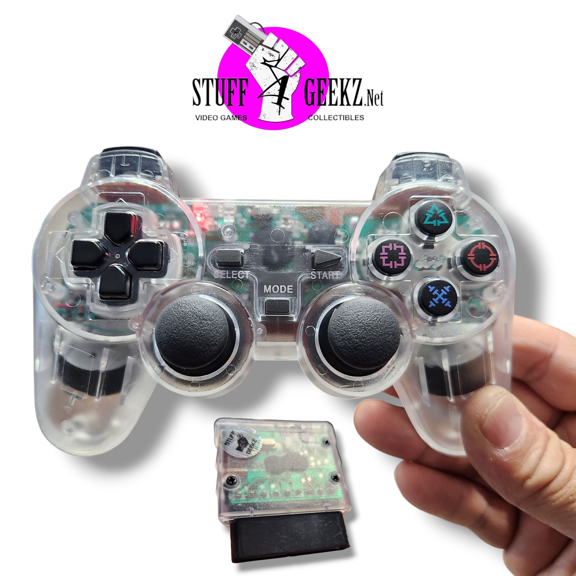 PS2/PS1 Wireless Controller Clear Green (NEW)