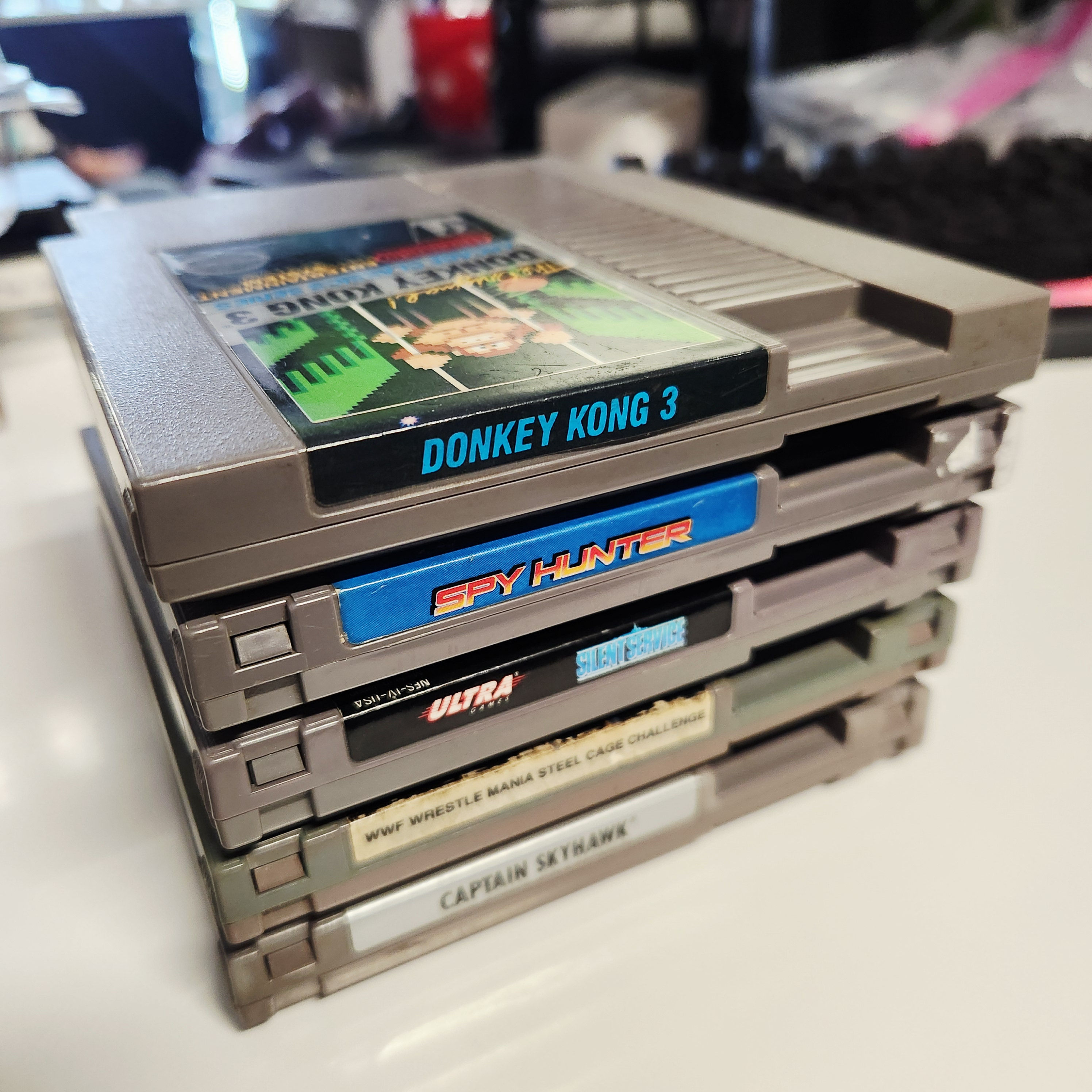 NES 5 GAMES Donkey Kong 3, Spy Hunter, WWF Wrestlem + - TESTED