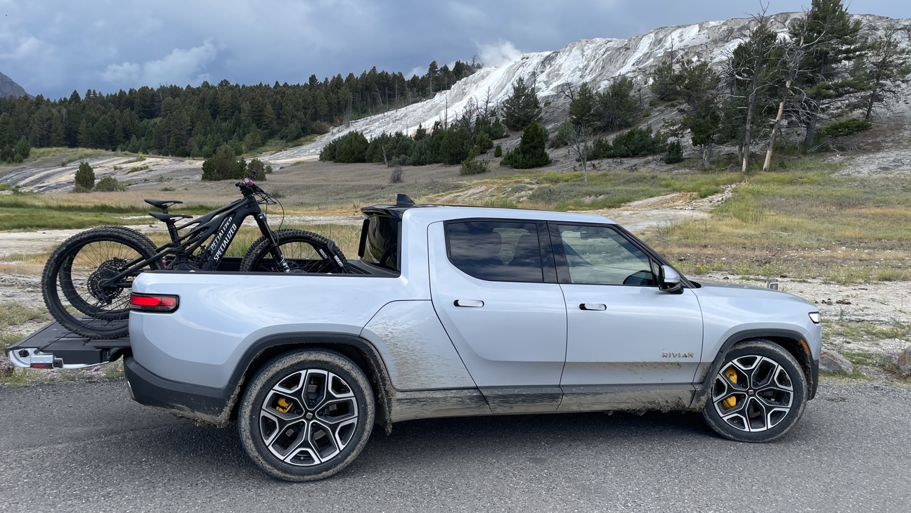 Ride88 bike racks being used in the truck bed of a Rivian truck
