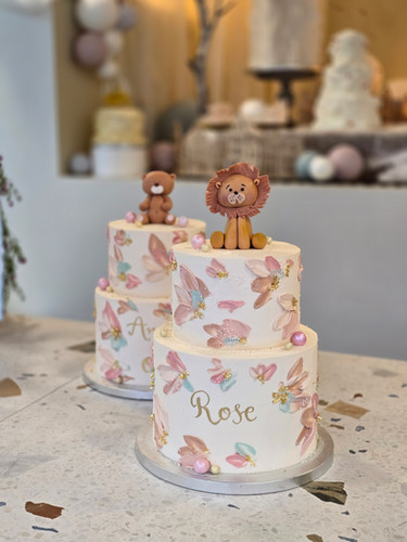 Baptism cake with buttercream leaves