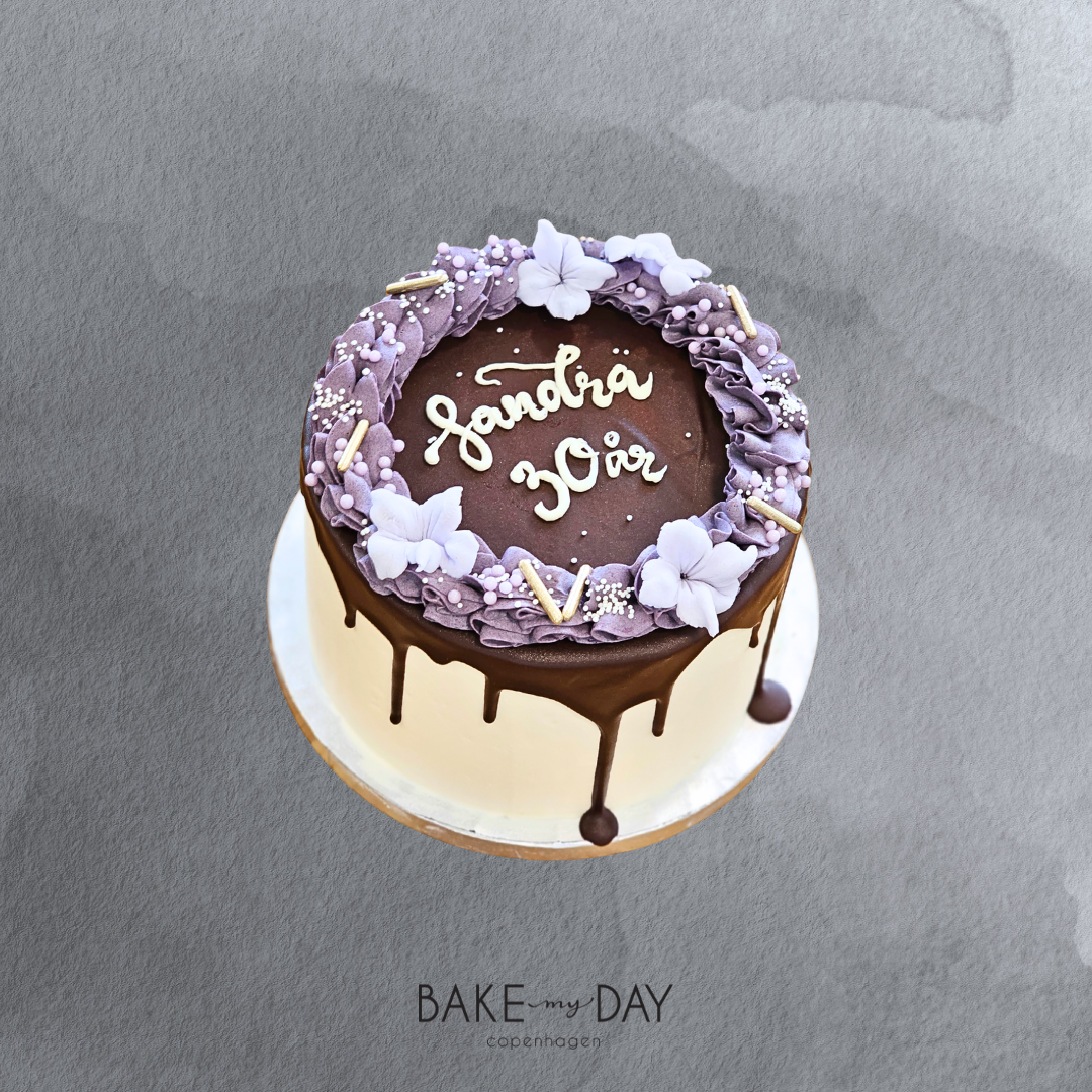 Chokolade drypkage med blomster 20 personer - 1 etage | Triple chocolate | Gul