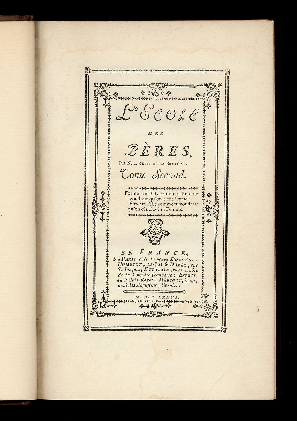Miniature : Rétif de la Bretonne [Restif de la Bretone] L'Ecole des Pères (1776) non censuré