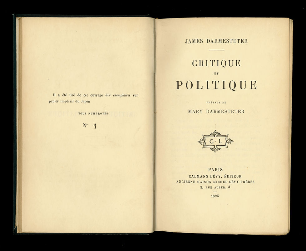 James Damesteter. Critique et Politique (1895). EO. 1/10 ex. Japon. Envoi