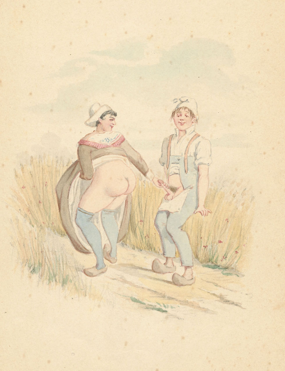 Miniature : 1880 | 2 dessins originaux érotiques à l'encre et à l'aquarelle | Unique