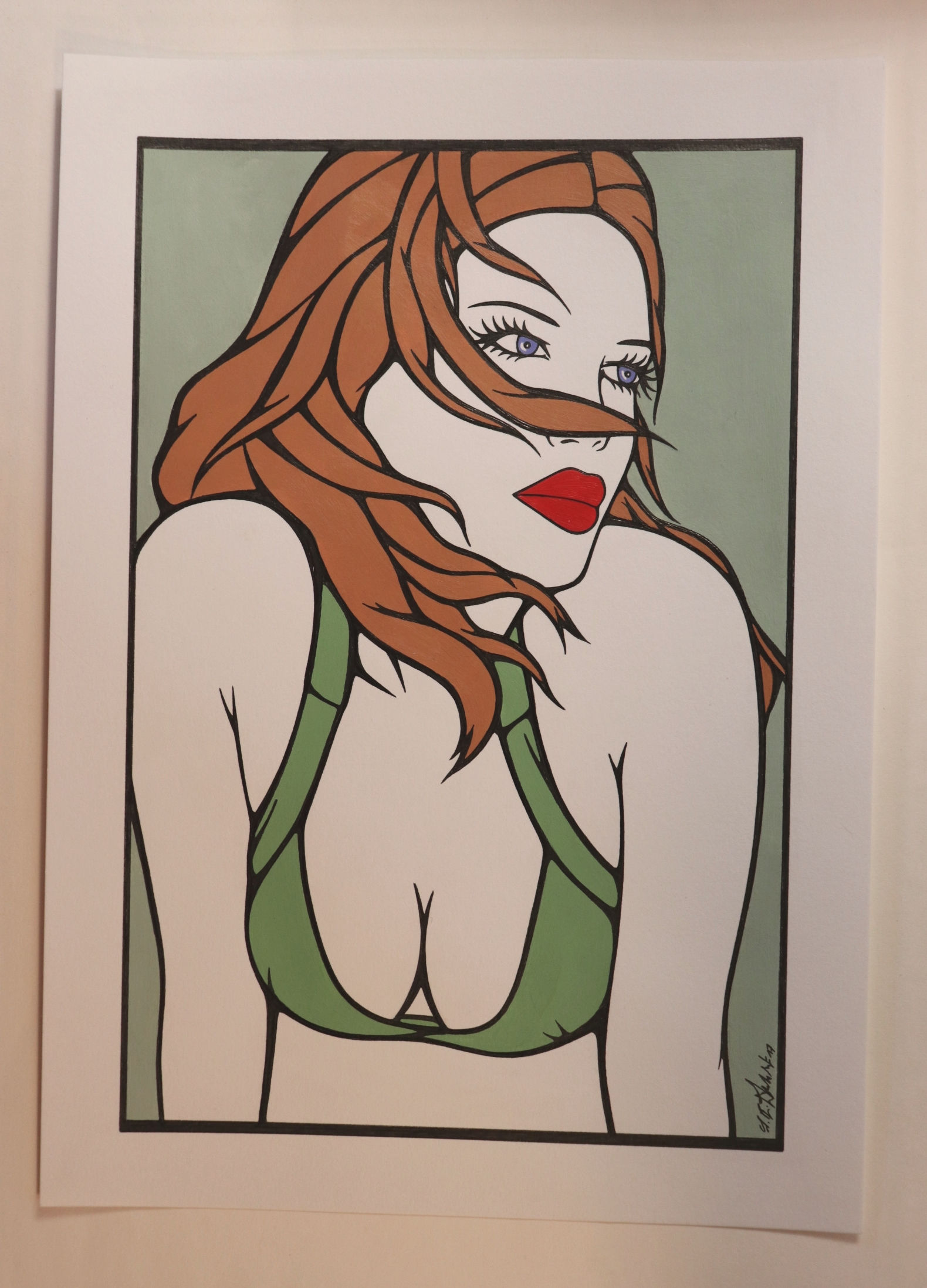 Sophie Dumont. Dessin original sexy 26,5 x 17 cm acrylique et stylo "DOROTHY"