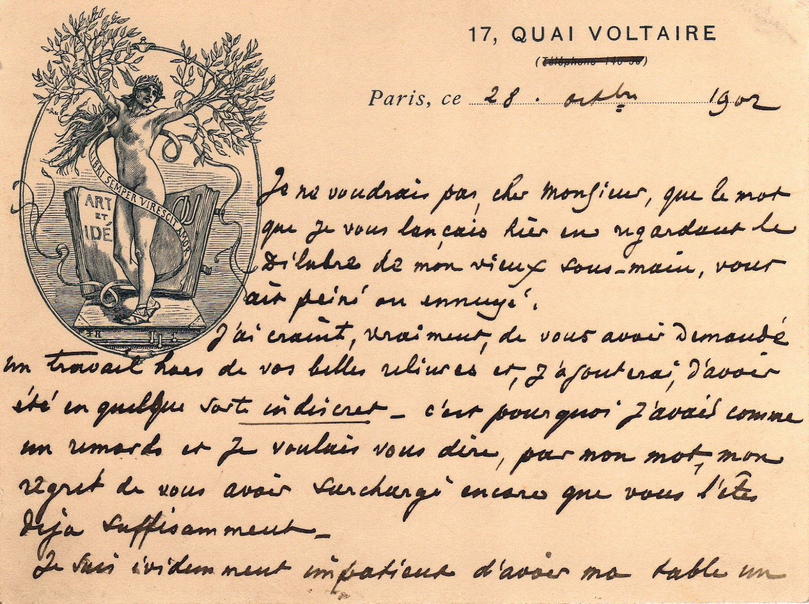 Carte-lettre illustrée Octave Uzanne bibliophile homme de lettres à un relieur 1
