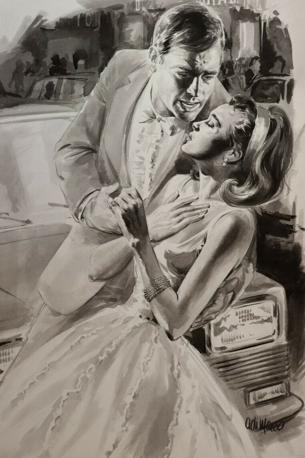 1966 Dessin original Angelo Di Marco Lavis encre de chine Roman-Photos