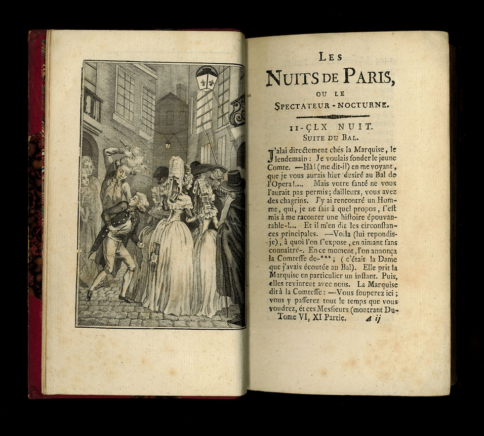 Miniature : Rétif de la Bretonne [Restif de la Bretone]. Les Nuits de Paris (1788-1789). EO