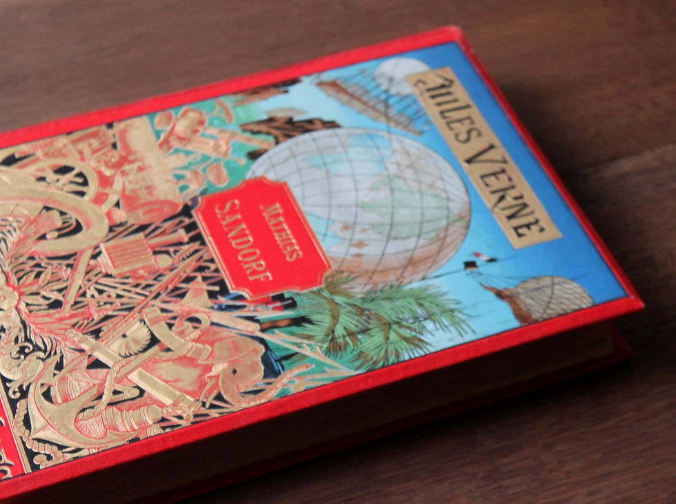 Miniature : Jules Verne. Mathias Sandorf (1885). Cartonnage Hetzel polychrome mappemonde