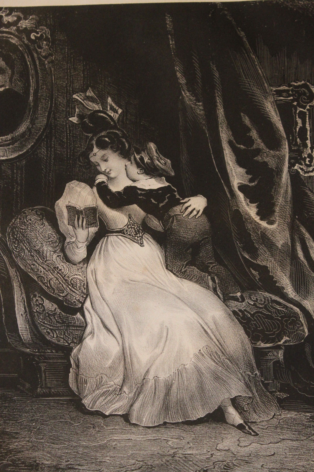 Lithographie originale 1829 Achille Devéria "Le petit importun"