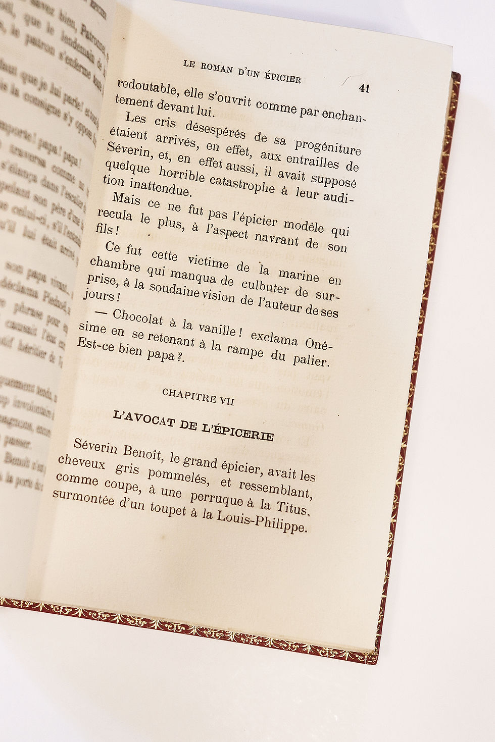 Miniature : E. Montagne | Le roman d'un épicier (1882). Ex. sur Hollande. Maroquin signé