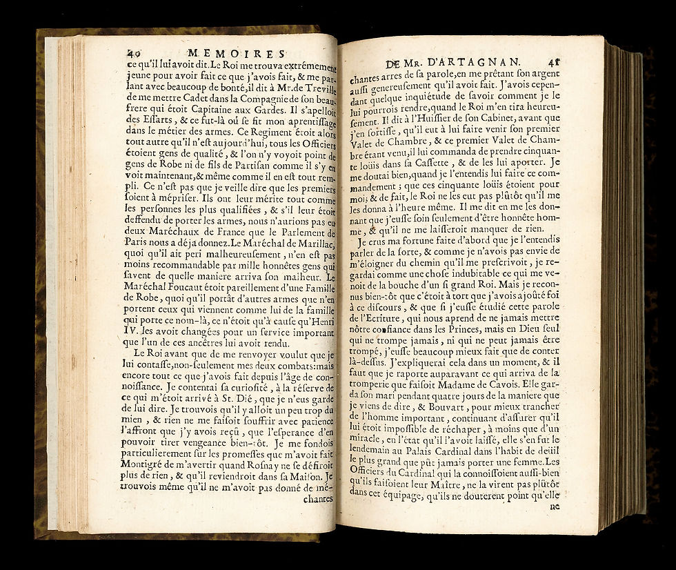 Miniature : Mémoires de Mr. d'Artagnan Capitaine des Mousquetaires du Roi (1700). Ed. rare.