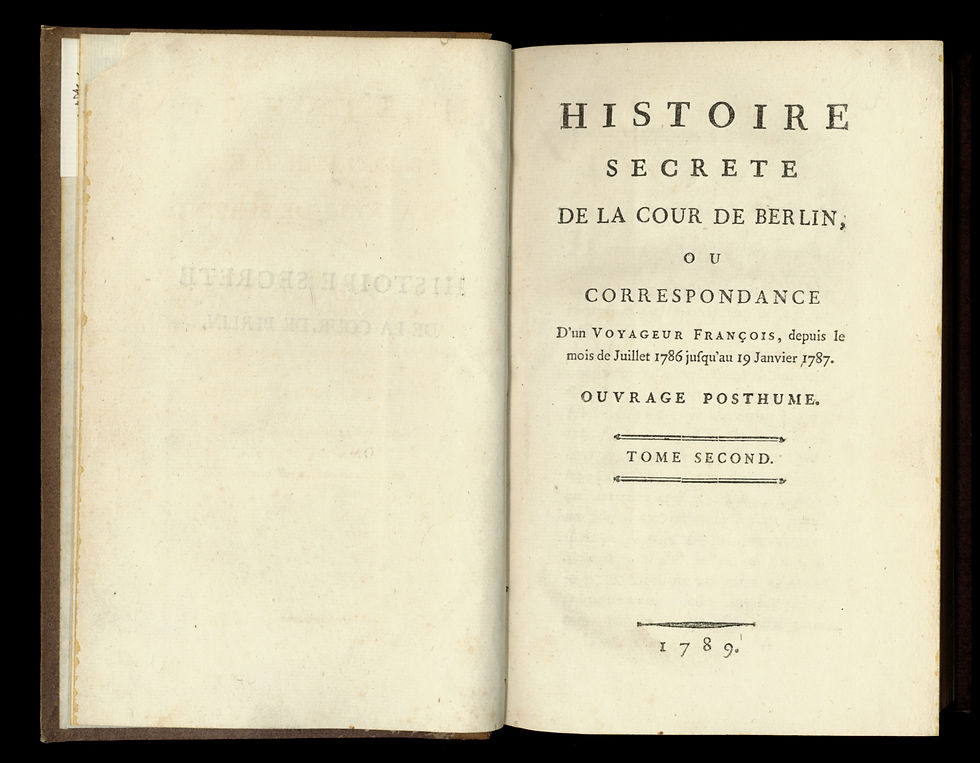 Miniature : Histoire secrète de la cour de Berlin, par Mirabeau (1789). Ouvrage condamné.