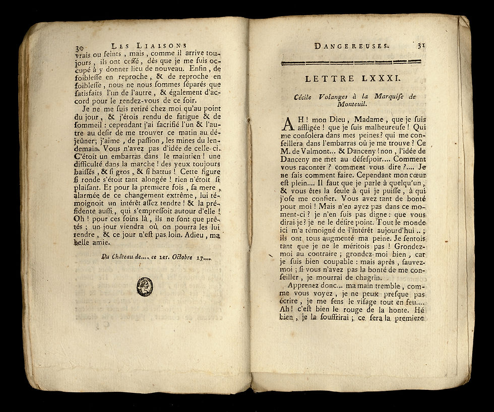 Miniature : 1788 | Les Liaisons dangereuses de Choderlos de Laclos | 4 parties en 2 volumes