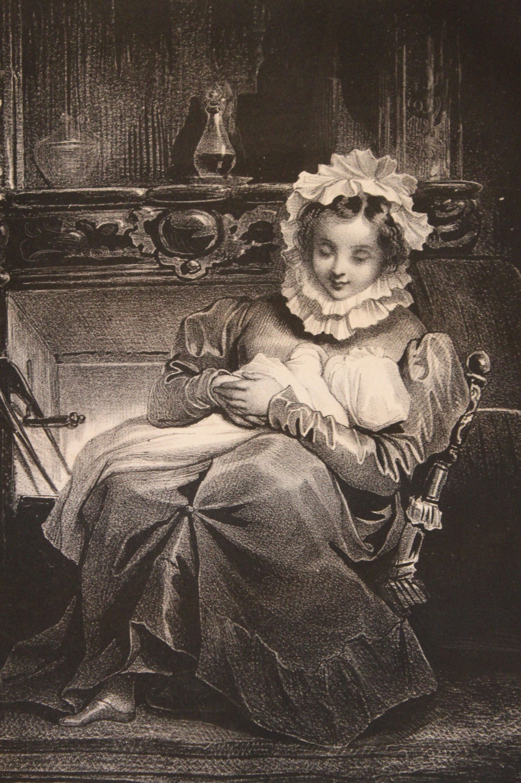 Lithographie originale 1829 Achille Devéria "La jeune mère"