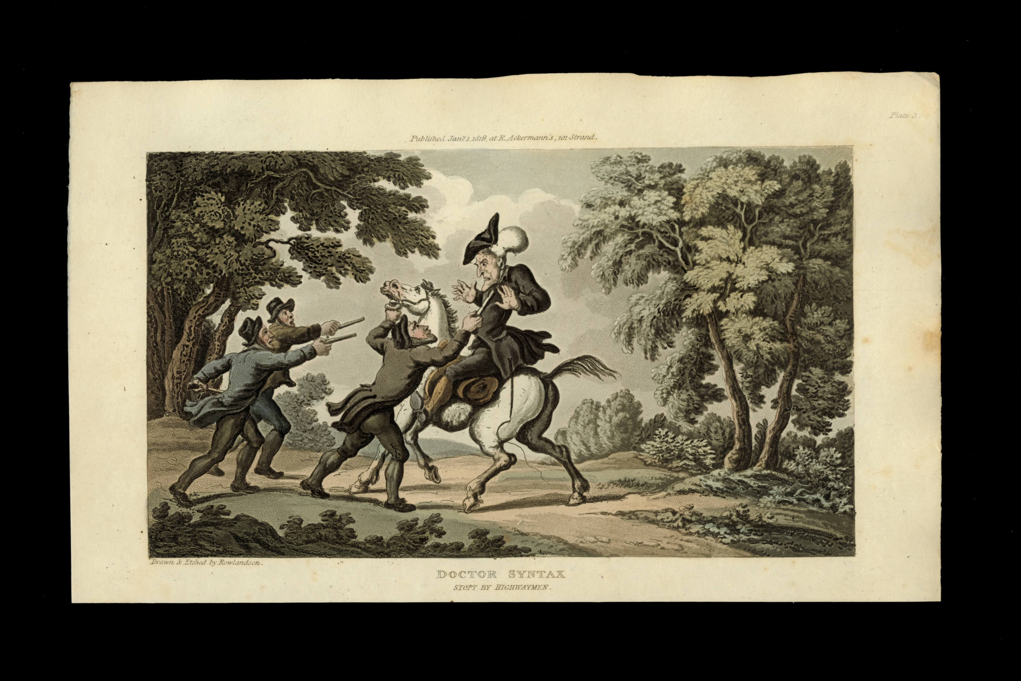 Thomas Rowlandson color aquatinte 1819 printing caricature The Tour of Dr Syntax