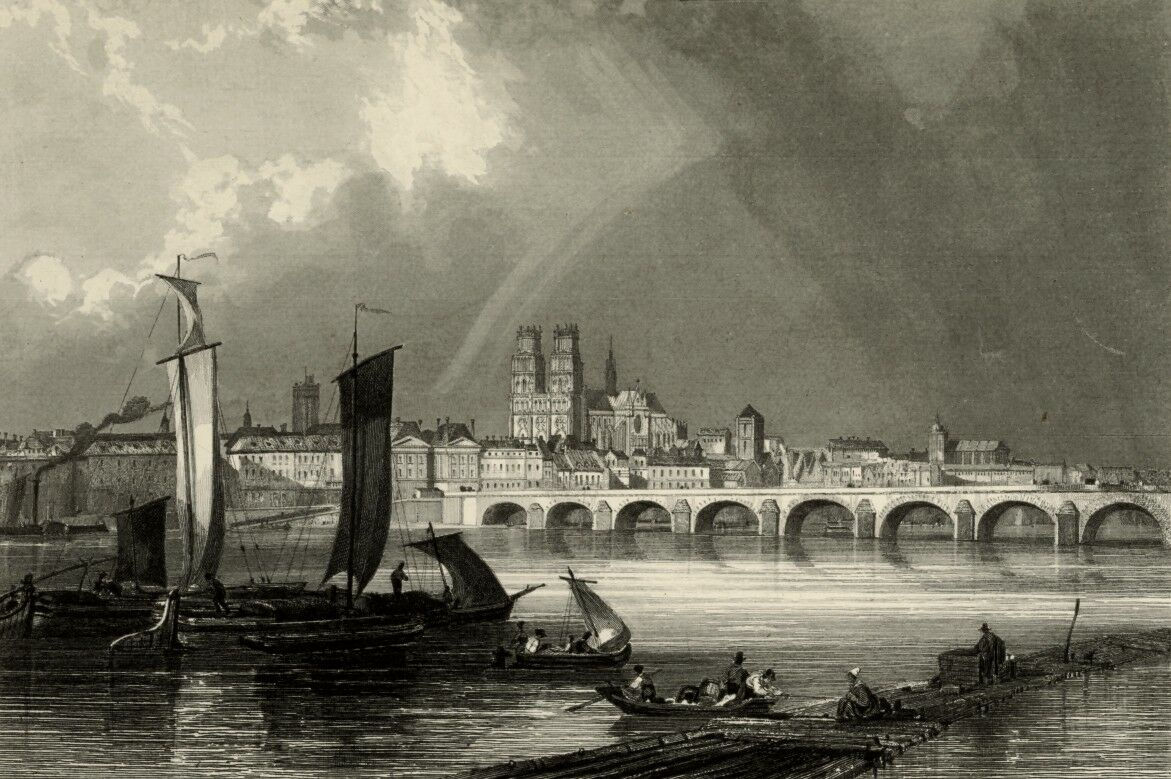 1856 Bords de Loire Gravure sur acier tirée sur chine contrecollé Orléans Loiret