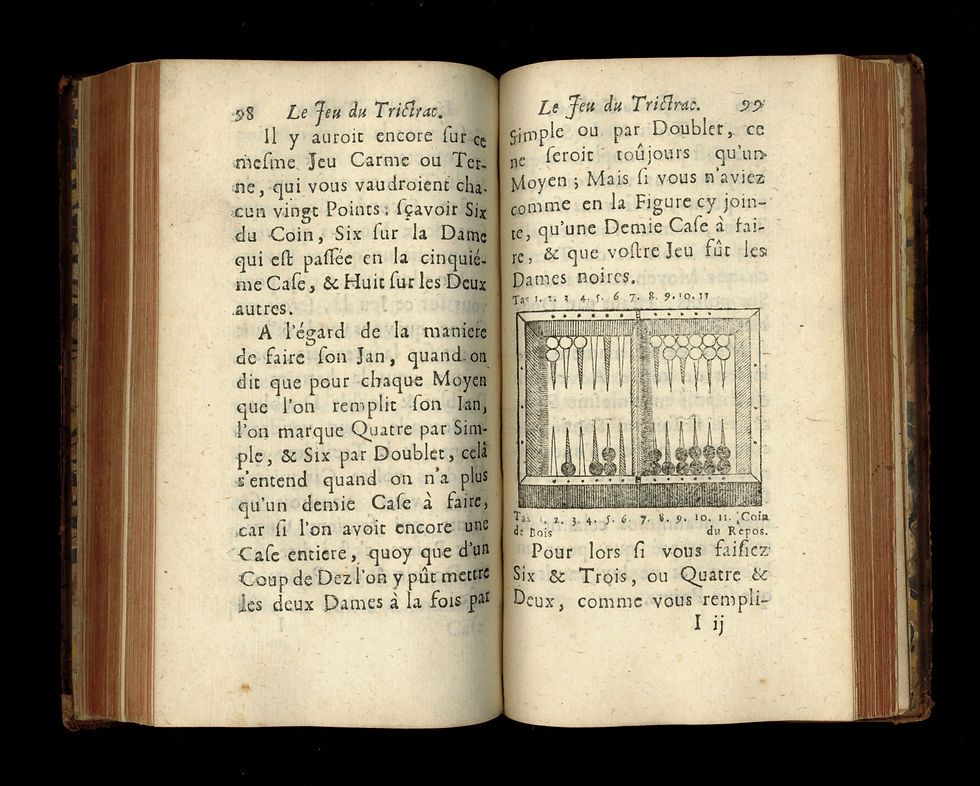 Miniature : Jeu du TricTrac, enrichi de figures, avec d'autres jeux (1715). Bel exemplaire.