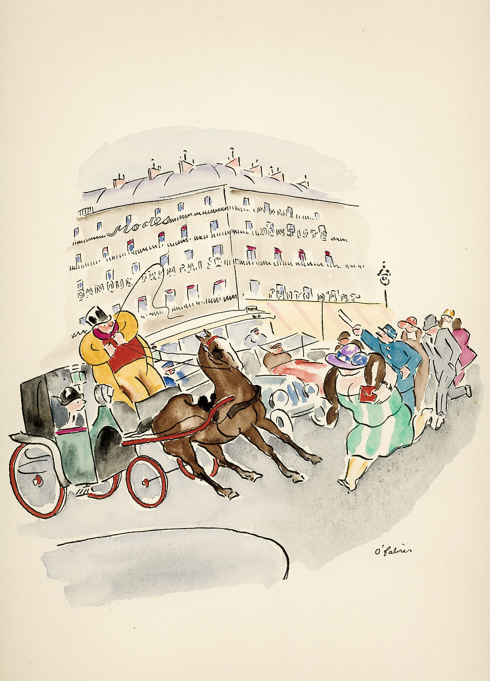 Miniature : Oscar Fabrès. Tristan Derème. A travers Paris. Dix croquis coloriés à la main.
