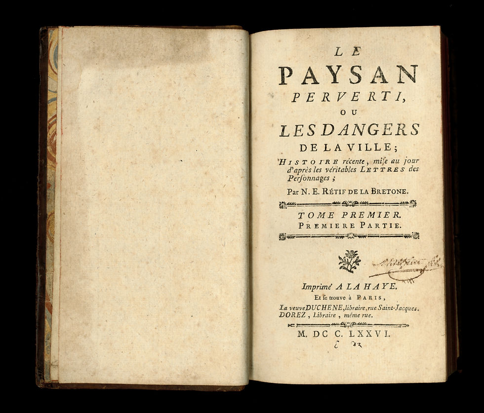 Miniature : Rétif de la Bretonne [Restif de la Bretone]. Le Paysan perverti (1776).