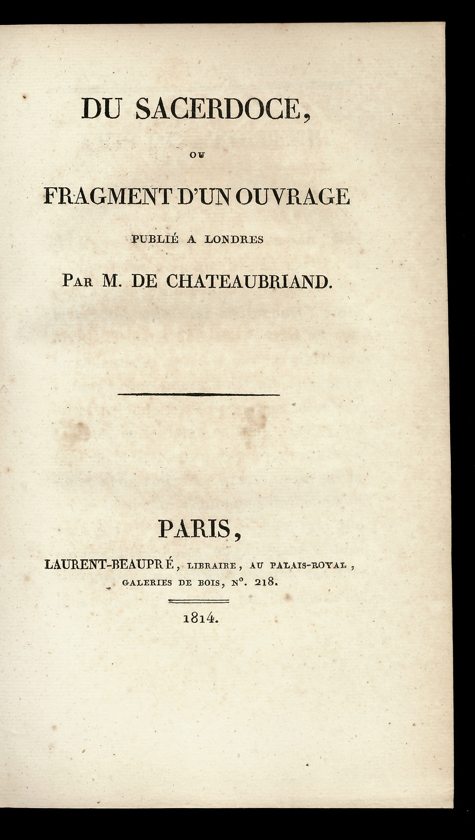 Miniature : 1814 | Pamphlet assassin contre Chateaubriand : Du sacerdoce (Lasalle)