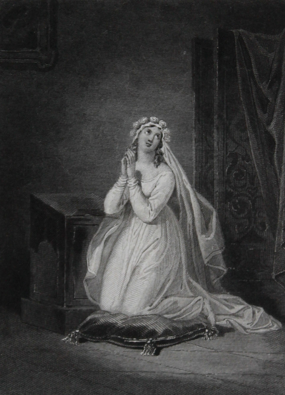 Miniature : Achille Devéria. Estampe sur acier pour la Nouvelle Héloïse (1827). Épreuve rare