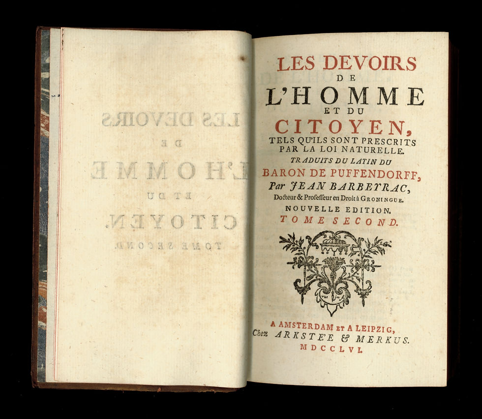 Miniature : Pufendorf. Les Devoirs de l'Homme et du Citoyen (1756). Bel exemplaire.