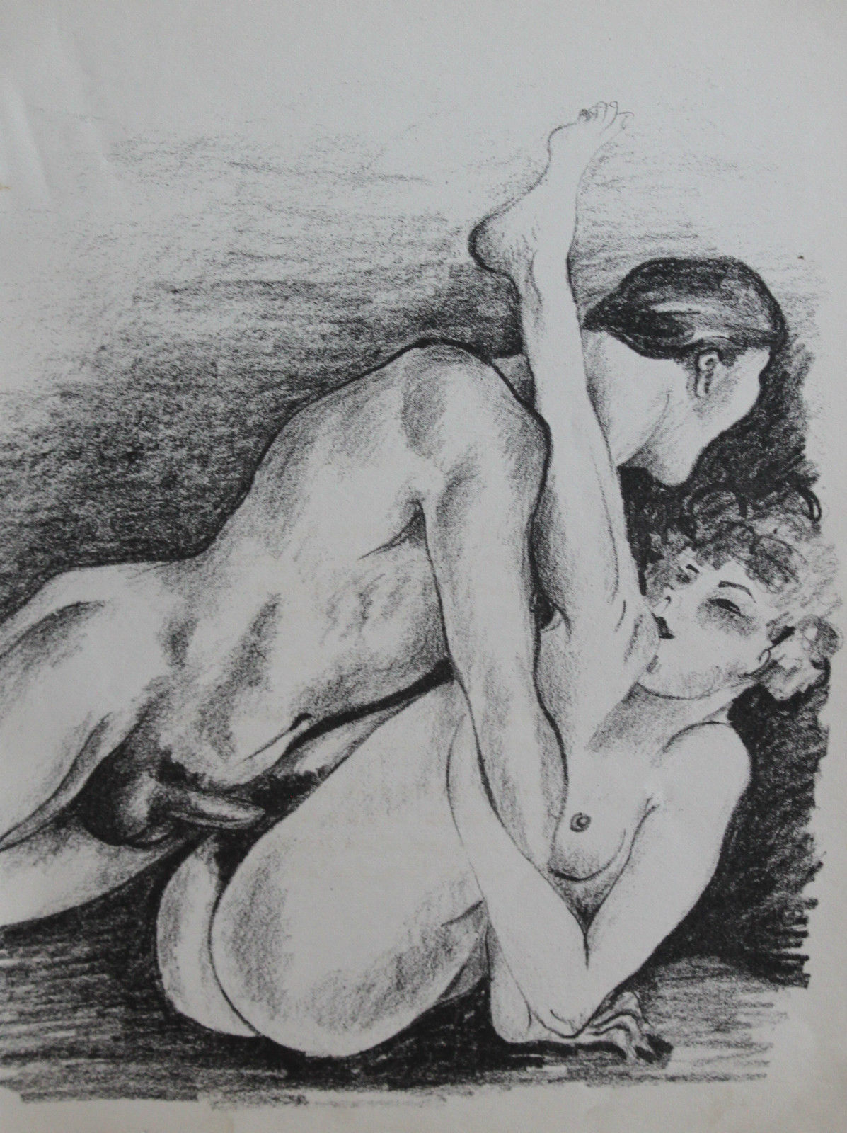 Lithographie originale érotique tirée des Oeuvres libres de Verlaine (1932)