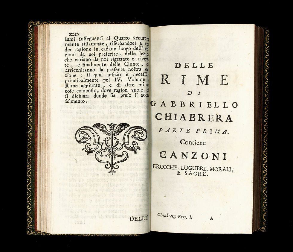 Miniature : Delle opere di Gabbriello Chiabrera (1757) Superbe exemplaire en maroquin souple