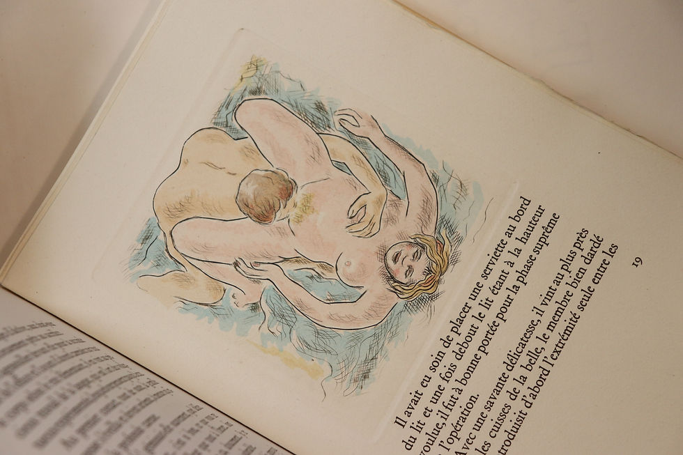 Miniature : De Voulonges. L'éducateur (1948). 26 eaux-fortes érotiques en couleurs. Rare