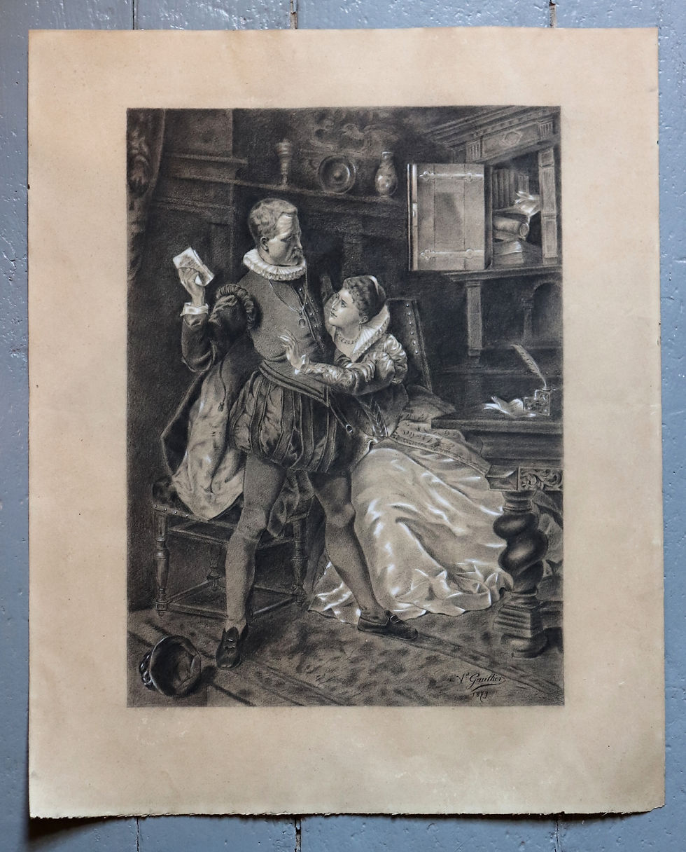 Miniature : Superbe fusain dessin original signé et daté Gaultier 1879